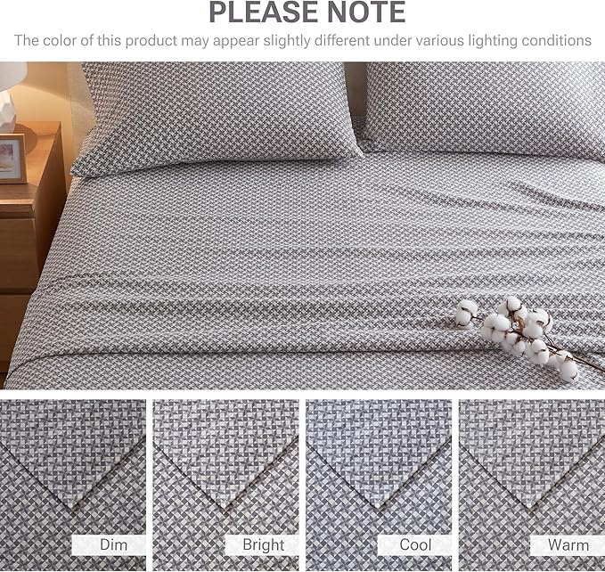 True North by Sleep Philosophy Cotton Sheet Set Cozy Print 100% Cotton Flannel Sheets Bedding Set, Oversized Sheets, Deep Pocket Fits Up to 14" Mattress King Bed Sheets King Snowflake 4 Piece