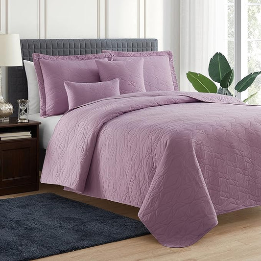 Hearth & Harbor Quilts Twin Size - All Season Bedspread Coverlet Set, Pinsonic Weave Lightweight Bedding Set - 4 Piece Twin Quilt Set with Pillow Shams, Ellipse - Lavender Dream