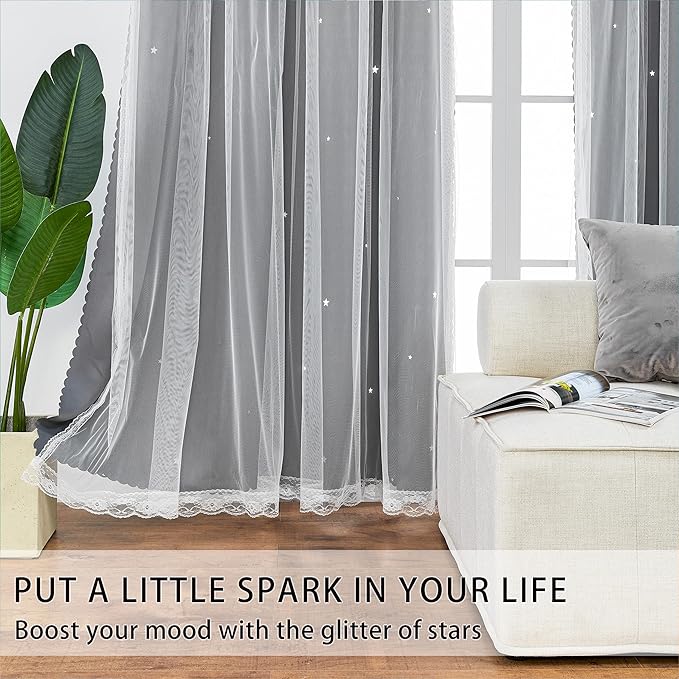 XiDi Black Out Curtains for Bedroom, Curtains for Girls Bedroom Decor, Kids Curtains 2 Panel Set, Blackout Curtains for Living Room Curtains 84 inches Long 2 Panel Grey