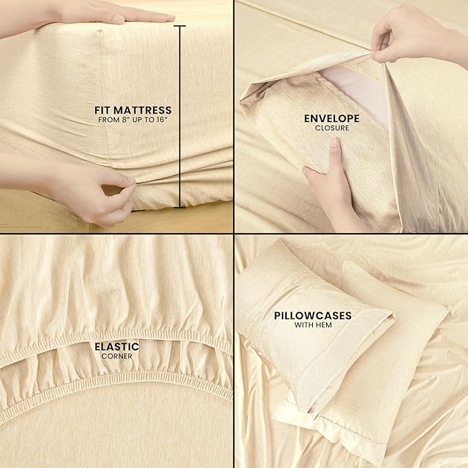 Utopia Bedding Full Sheet Set – 4 Piece Bed Sheets for Cal King Size Bed, Soft and Breathable Microfiber, Includes 1 Fitted Sheet, 1 Flat Sheet and 2 Pillowcases (Heather Beige)