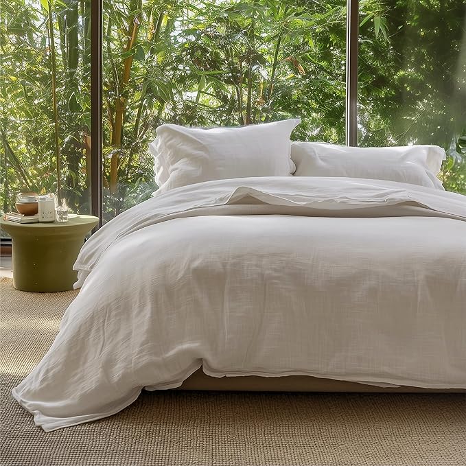 Bedsure Muslin Duvet Cover Queen Size - Cotton Blend Rayon Derived from Bamboo, Cooling Duvet Covet for Hot Sleepers - Ultra-Soft & Breathable Bedding Set for All Seasons(Linen, 90"x90")