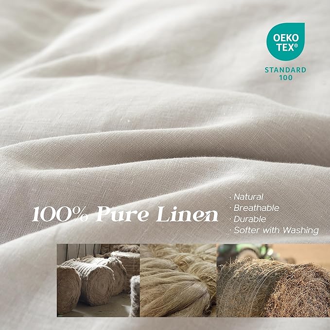 Simple&Opulence 100% Linen Duvet Cover Set, 3 PCS Natural French Flax Light Grey Duvet Cover Queen Size, Breathable Soft Comfy Linen Bedding Comforter Cover with 2 Pillowcases(Light Grey, 88" x 92")