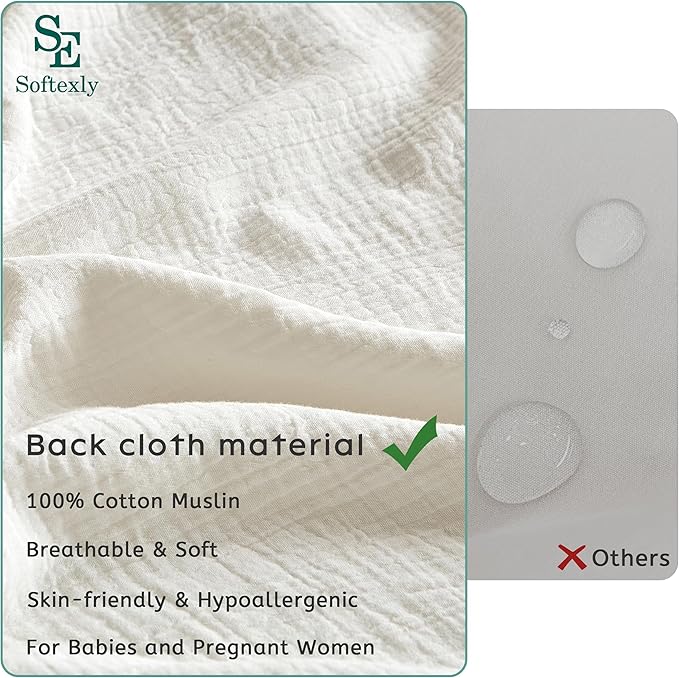 SE SOFTEXLY Muslin Duvet Cover King Size, 100% Washed Cotton Duvet Cover Set, Ultra Soft Comforter Cover Linen Like, 3 Pieces Minimalist Gauze Duvet Cover with 2 Pillowcases, 90"x104", White