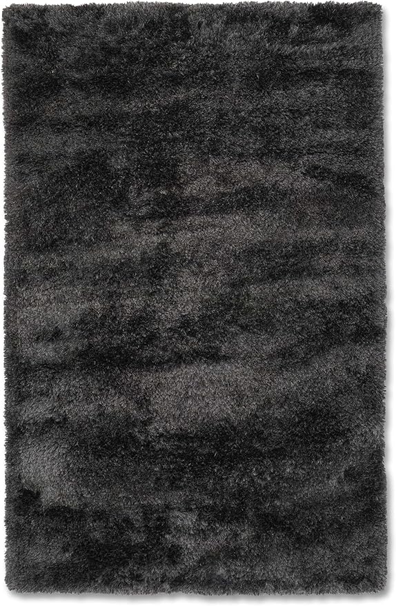 Hand Tufted SHAG Polyester ECO-Friendly Area Rugs - 5'x8', Rectangle, Charcoal, Solid Plain Design, High Pile Thick Handmade Anti Skid Area Rugs for Living Room, Bed Room K00111