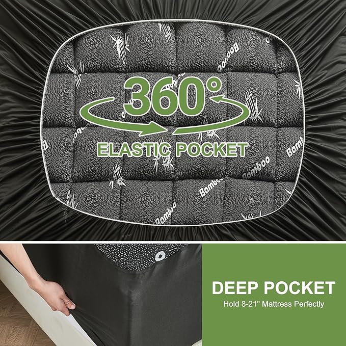 Twin Size Mattress Topper Viscose Derived from Bamboo, Soft Thick Pillow Top Mattress Pad Cover for Back Pain, Cooling Mattress Protector with 8-21 Inch Deep Pocket, Dark Grey