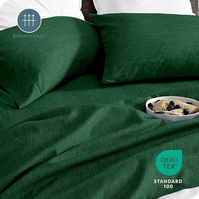 Bare Home Split Head Flex King Sheet Set - 1800 Ultra-Soft Microfiber Sheets - Double Brushed - Deep Pockets - Easy Fit - 4 Piece Set - FlexTop (Split Head Flex King, Heathered Forest Green)
