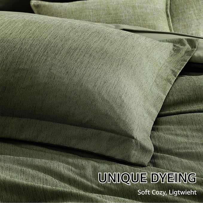 Monbix Super King Size Comforter Set - 7 Pieces Cationic Dyeing Olive Green Bed in a Bag Bedding Sets with Comforter, Sheets, Pillowcases & Shams, Reversible Bedding Comforters Sets