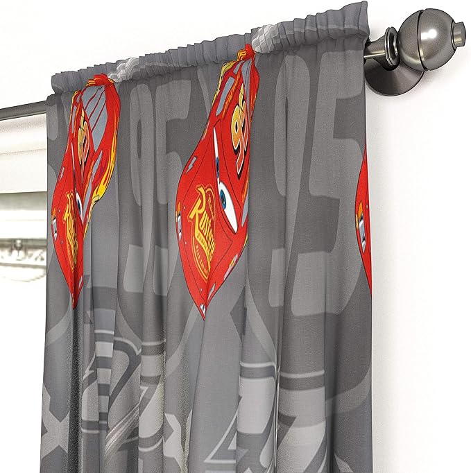 Jay Franco Disney Pixar Cars Lighnting Speed 63" Inch Drapes - Beautiful Room Decor & Easy Set Up, Bedding Features Lightning McQueen - Curtains Include 2 Tiebacks, 4 Piece Set (Official Product)