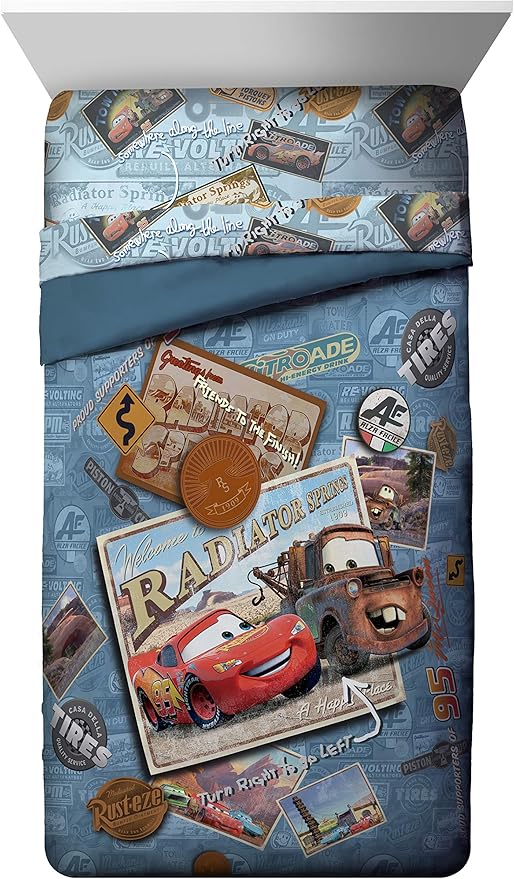 Disney/Pixar Cars Tune Up Blue/Gray 5 Piece Twin Bed in A Bag with Lightning McQueen & Mater in Radiator Springs (Official Disney/Pixar Product)