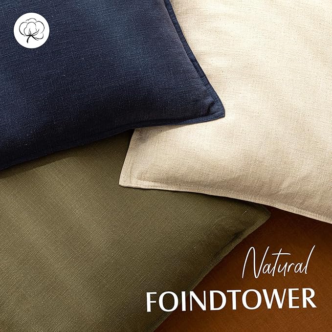 Foindtower Pack of 2, Decorative Linen Soild Throw Pillow Covers Soft Accent Cushion Case Boho Farmhouse Neutral Pillowcase for Couch Sofa Bedroom Living Room Home Decor 24 x 24 Inch Natural Beige