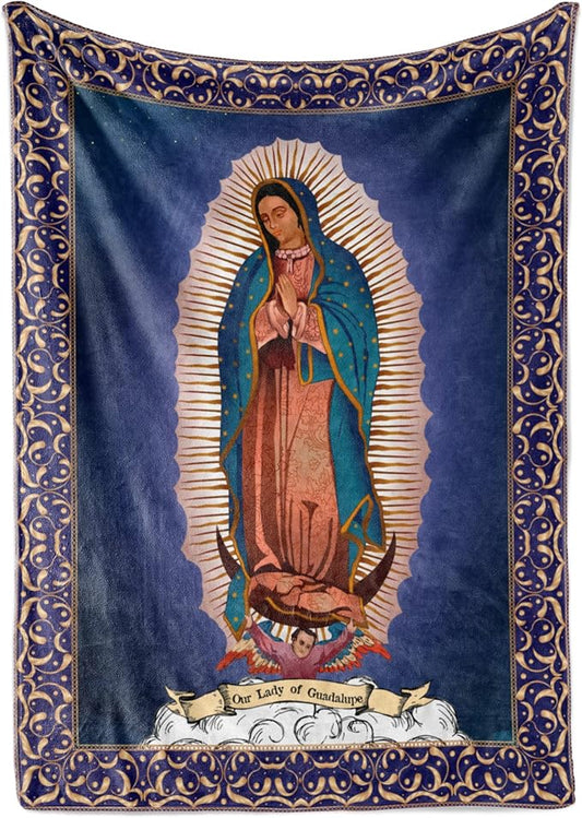 Our Lady of Guadalupe Blanket for Adults, Vintage Roman Catholic Virgin Mary Theme, Classic Religious Statue Print, Plush and Soft, Beautiful Tapestry or Home Decor, (Fleece 50x60)