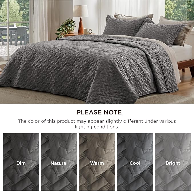 Bedsure Quilts California King Size - Lightweight Bedspreads Cal King Size with Basket Weave Pattern, Soft Quilt Bedding, Grey Comforter Coverlet for All Seasons (111" x 106")