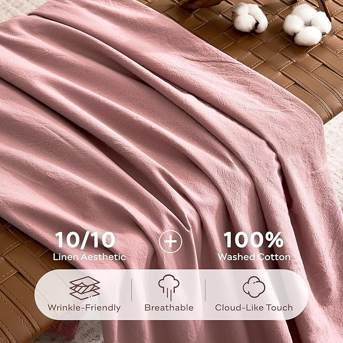 JELLYMONI Duvet Cover Full Size - 100% Washed Cotton Comforter Cover with Linen-Like Texture, Breathable & Soft Bedding for Modern Home, Guest Room and Everyday Use,1 Duvet Cover & 2 Pillowcases