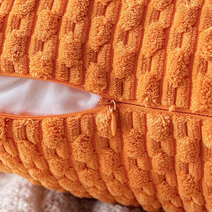 MIULEE Orange Throw Pillow Covers Soft Corduroy Decorative Euro Sham Set of 2 Boho Striped Pillow Covers Pillowcases Farmhouse Home Decor for Halloween Couch Bed Sofa Living Room 24x24 Inch