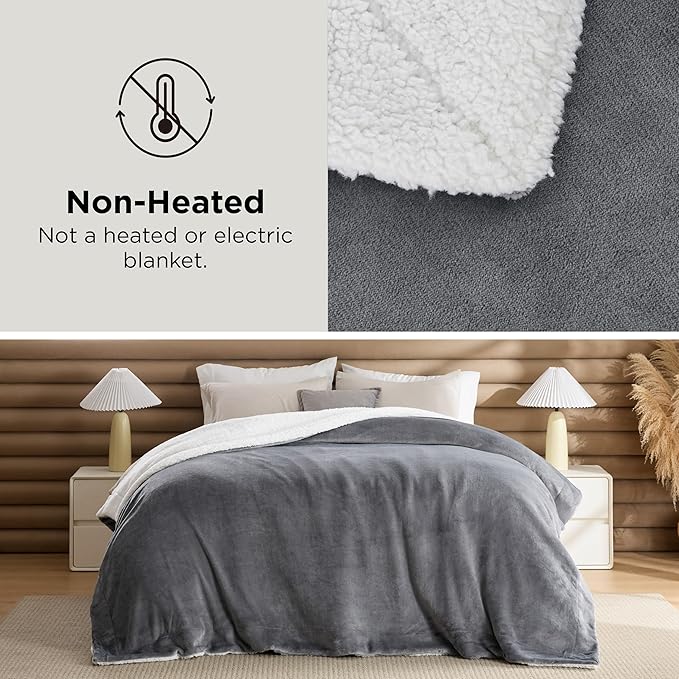 Bedsure GentleSoft Sherpa Fleece Throw Blanket for Couch, Non-Heated, Thick & Warm Christmas Cozy Blanket for Winter, Soft Fuzzy Plush Throw Gifts for Women and Men, Grey, 50x60 Inches
