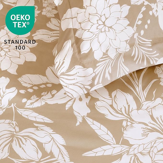 Joiedomi King Size Comforter Set Beige, 3 Pieces Floral King Bedding Set with 1 Soft Reversible Botanical Flower Comforter and 2 Pillow Shams, Bed in a Bag for All Seasons