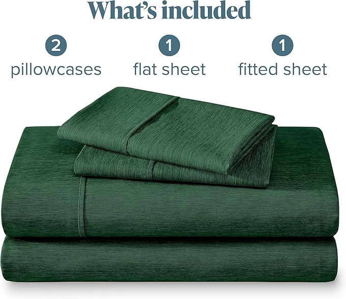 Bare Home Queen Sheet Set - Luxury 1800 Ultra-Soft Microfiber Double Brushed - Deep Pockets - Easy Fit - 4 Piece Set - Bedding Sheets & Pillowcases (Queen, Heathered Forest Green)