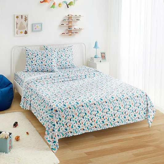 Amazon Basics Kid's Soft Easy-Wash Microfiber 4-Piece Sheet Set with Pillowcase, Full, Cosmic Adventure