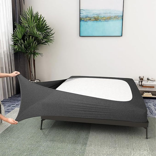 Alyvia Spring Box Spring Cover Full Size - Jersey Knit & Stretchy Wrap Around 4 Sides Bed Skirt for Hotel & Home - Full/Full XL, Heather Gray