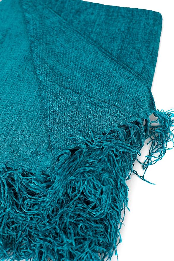 BIRDROCK HOME Internet's Best Chenille Throw Blankets - Teal - Ultra Soft Couch Blanket with Fringe - Light Weight Sofa Throw - 100% Microfiber Polyester - Easy Travel - Bed - 50 x 60