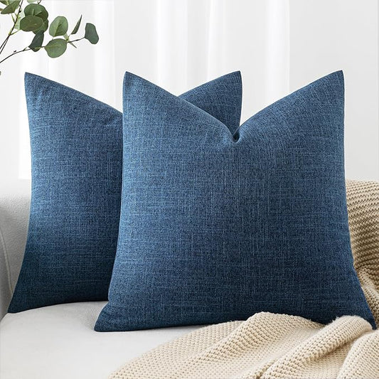 MIULEE Pack of 2 Decorative Linen Burlap Coastal Pillow Covers Farmhouse Boho Accent Pillowcases for Sofa Car Couch Bedroom Living Room Decor 22x22 Inch Blue