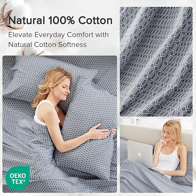Comfort Spaces 100% Cotton Sheets Twin XL, Breathable, Naturally Cool Cotton Sheets, Soft Cotton Bed Sheets with 14" Elastic Pocket Fits up to 16" Mattress, All Seasons Sheet Set, Diamond Blue 3 Piece