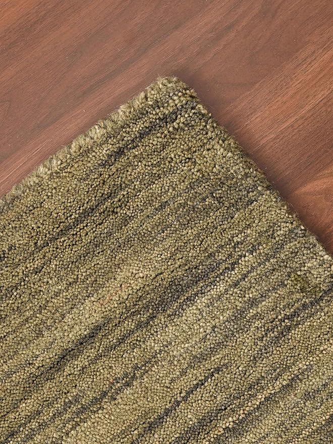 Rugsotic Carpets Hand Knotted Loom Wool 5'x8' Area Rug Solid Green L00111
