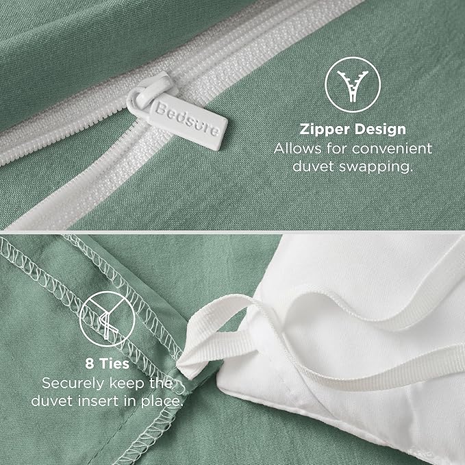 Bedsure Sage Green Oversized Queen Duvet Cover - 3 Pieces Prewashed Cotton-Like Polyester Extra Soft Bedding Set, Includes 1 Duvet Cover 98x98 Inches with Zipper Closure & 2 Pillow Shams, No Comforter