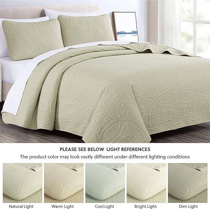 Chezmoi Collection Austin King Bedspread Set 3-Piece Pinsonic Quilted Oversized Bedspread Coverlet Set, King, Tan