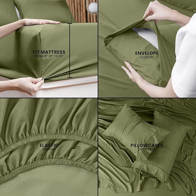 Utopia Bedding Queen Size Sheet Set – 4 Piece Bed Sheets, Soft and Breathable Microfiber, Includes 1 Fitted Sheet, 1 Flat Sheet and 2 Pillowcases – Oeko-Tex - (Olive)