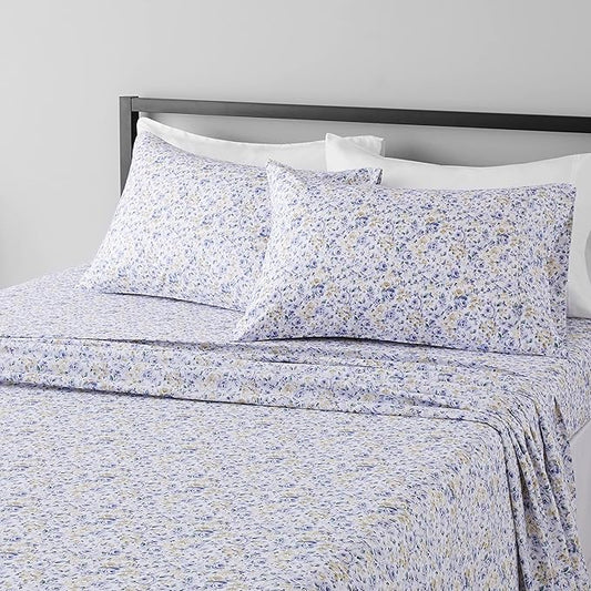 Amazon Basics Lightweight Super Soft, Breathable, Machine Washable, Wrinkle Resistant Microfiber 4 Piece Sheet Set with 14-Inch Deep Pockets - King, Blue Floral