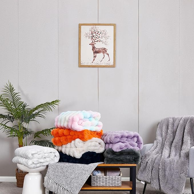 DREAMNINE Large Fuzzy Soft Fall Bubble Faux Rabbit Fur Blanket Queen Size 80" x 90", Luxury Big Autumn Plush Fluffy Blankets for Bed,Cute Lovely Cozy Thick Warm Furry Blanket for Winter,Pumpkin Orange