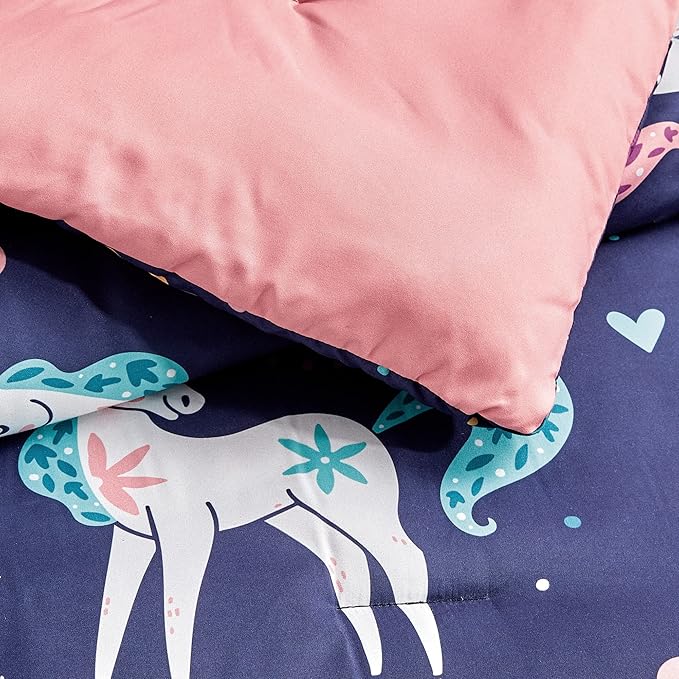 Chezmoi Collection 3-Piece Kids Bedding Comforter Set - Soft Microfiber Multi-Color Kids Cute Magical Unicorn Love Hearts Rainbows, Twin