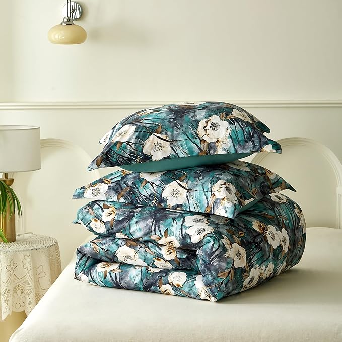 Cupocupa Duvet Cover King Size Set Boho Floral Pattern King Duvet Cover Set for King Size Bed Vintage Soft Bedding Leaf Print Duvet Cover with Pillowcases