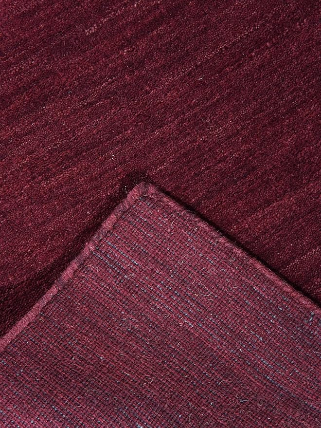 HAND KNOTTED LOOM WOOL ECO-FRIENDLY AREA RUGS - 2'8''x6', Runner Shape, Dark Red Color, Plain Solid Design, High Pile Thick Handmade Anti Skid Area Rugs for Living Room, Bed Room (L00111)