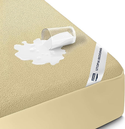 Utopia Bedding Waterproof Mattress Protector Twin XL Size, Premium 200 GSM Terry Mattress Cover, Soft & Breathable Bed Cover, Fitted Sheet Style with Stretchable Deep Pockets 15" (Beige)