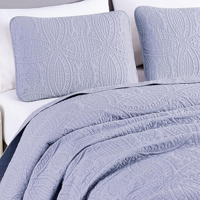 Chezmoi Collection Austin 3-Piece Oversized Bedspread Coverlet Set (Queen, Lavender)