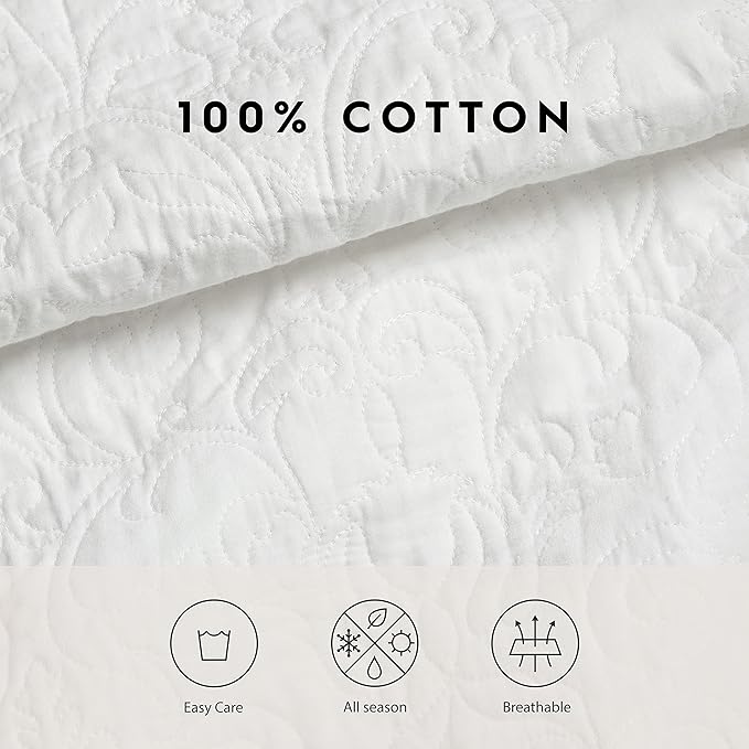 Laura Ashley - King Quilt Set, Lightweight Cotton Bedding with Matching Shams, Home Decor for All Seasons (Heirloom White, King)