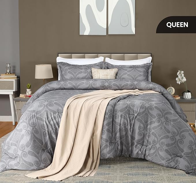 Utopia Bedding - Comforter Set with 2 Pillow Shams - 3 Pieces Bedding Comforter Sets - Down Alternative Comforter - Soft and Comfortable - Machine Washable, Paisley Grey, Queen