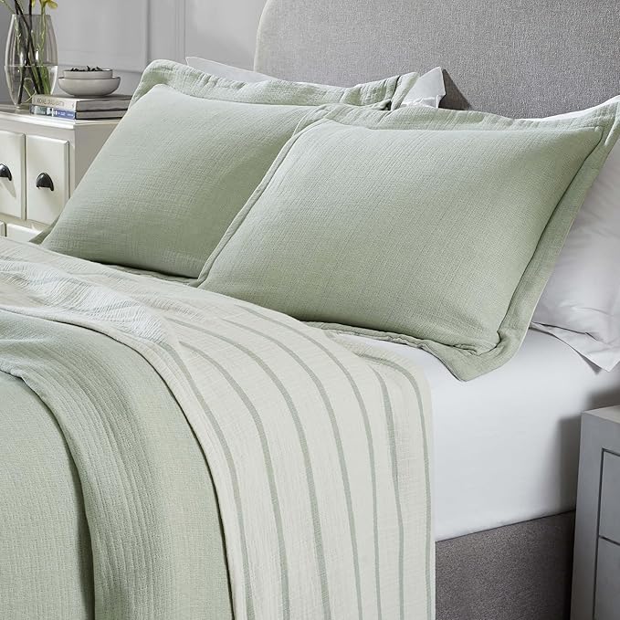 Superior 3 Piece Cotton Reversible Bedspread and Sham Set, Home Bed Decor, Decorative Bed Spread, 2 Pillow Shams, Medium Weight, Matelasse Coverlet Bedding, Valencia Collection, California King, Sage