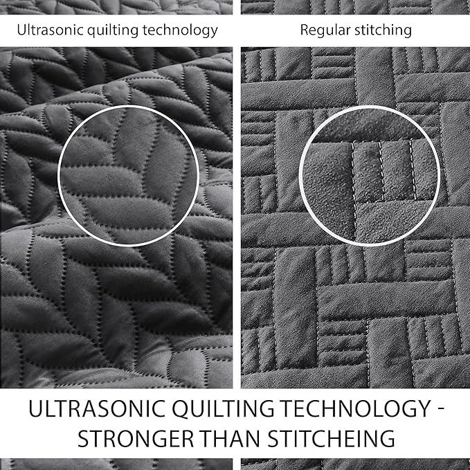 MOONLIGHT20015 California King 8 Pack Quilt Bedding Set Size (118"x106") + 2 Pillow Shams (20" x 36"+ 2") - 3 Pcs All Season Reversible Microfiber Coverlet Embossed Quilt Bedspread (Charcoal)