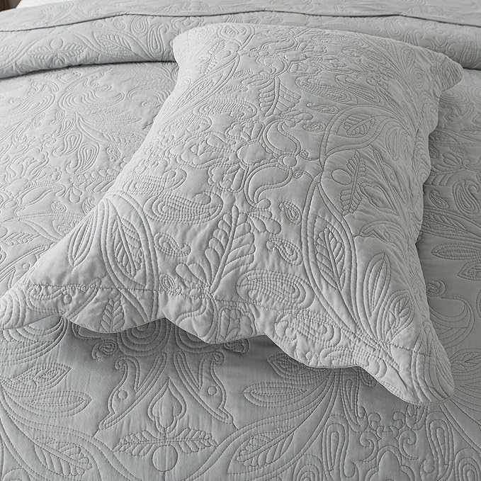 HoneiLife King Quilt Bedding Set - 3 Piece Microfiber Quilt Sets Lightweight Bedspreads Reversible Coverlets Retro Bed Cover Quilt King Size All Season Quilts-Light Grey