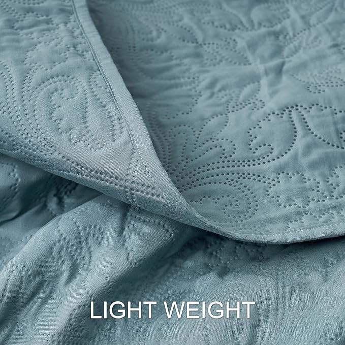 Hansleep Blue Quilt California King Size - Baroque Ultrasonic All Season Bedspread California King, Soft Lightweight Coverlet Bedding Set, 3 Pieces (1 Quilt, 2 Pillow Shams)