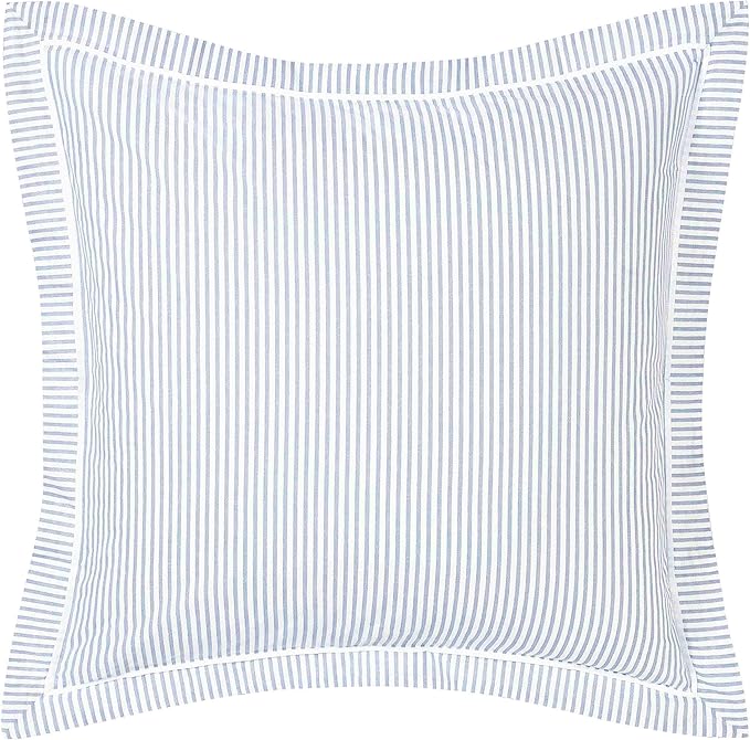 Laura Ashley - Queen Comforter Set, Soft Cotton Blend Bedding with Medium Weight Feel, Reversible Bedding with Matching Pillowscases, Bonus Euro Shams & Throw Pillows, 7 Piece Bed Set (Nora Blue)