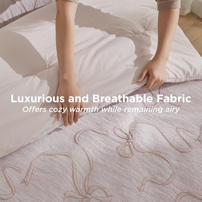 Bedsure Full Size Comforter Sets, GentleSoft™ 3 Pieces Bow Cute Bedding Pink Room Decor Aesthetic, Full Size Bedding Sets Gifts for Her, 1 Pink Comforter, 2 Pillow Shams, 82x86 Inches
