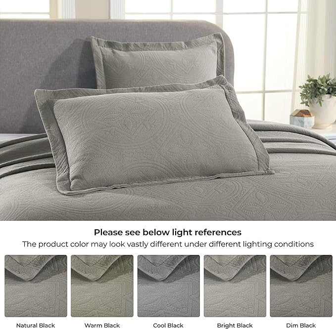 Superior 2 Piece Celtic Circles Cotton Bedspread Set, Decorative Bed Spread, Home Bed Decor, 1 Pillow Sham, Medium Weight Blanket, Matelasse Coverlet Bedding, Wedding Ring Design, Twin, Charcoal