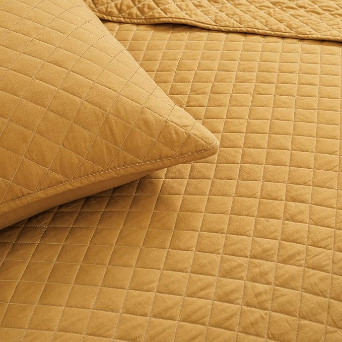 Lush Decor Ava Diamond Cotton Quilt California King Size 3 Piece Set King/California King Mustard - Yellow Bedding Set California King Quilt - Fall Quilts