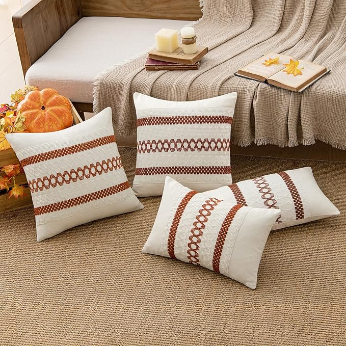 MIULEE Set of 2 Burnt Orange Decorative Lumbar Pillow Covers 12x20 Inch Farmhouse Rustic Boho Couch Throw Pillows Modern Cushion Covers Retro Cute Macrame Woven Home Decor for Bed Sofa Chair