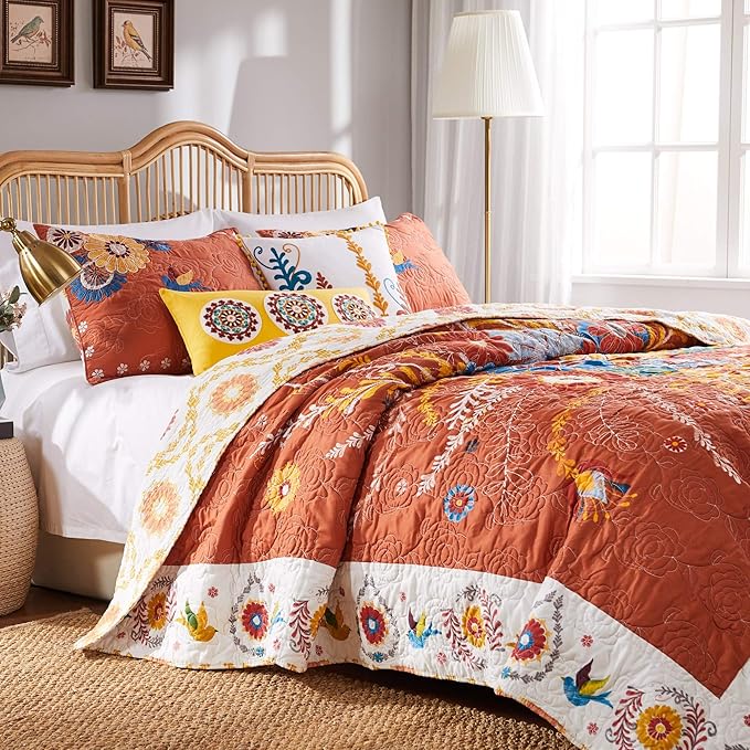 Greenland Home Barefoot Bungalow Topanga Quilt Set, 5-Piece Queen, Multi