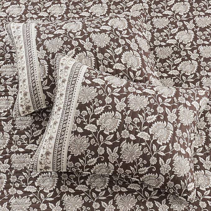 Levtex Home Adare Cocoa Reversible Full/Queen Quilt Set (88x92in) and 2 Pillow Shams (26x20in) - Floral Bedding - Brown Cream - Cotton Full/Queen Size Quilt Bedding Set - Lightweight, Soft, Pre-Washed